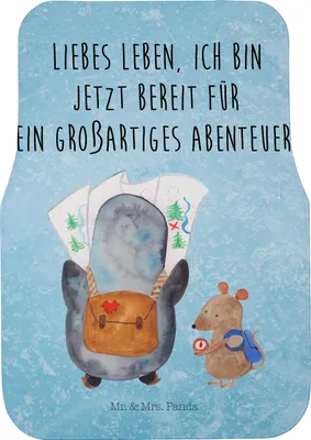 Produktbild von Mr. & Mrs. Panda Auto-Fußmatte Pinguin & Maus Wanderer - Eisblau - Geschenk, Abenteuer, Auto Fußmatte, Automatte, Teppich, Wandern, Fürs, Ausflug