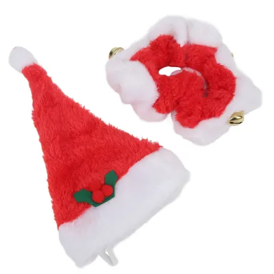 Obrázok produktu pre Pes Vianočný klobúk golier,Vianočné mačacie kostýmy,Pet Santa klobúky a goliere,Pes Vianočný kostým s zvončekmi,Mačka Xmas Dress Up kostým,Pet Holiday doplnky