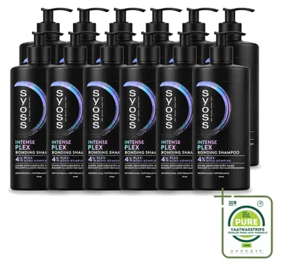Imagen del producto de 12 botellas de champú Syoss Intense Plex, 440 ml cada una. Pack grande, 12 unidades