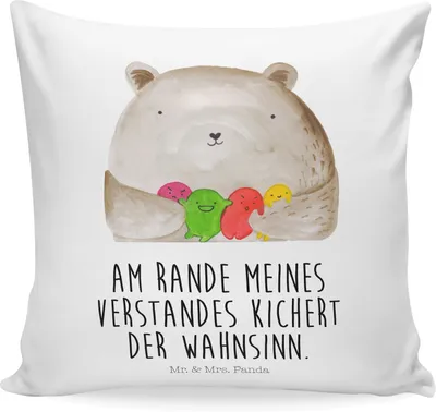 Produktbild von Mr. & Mrs. Panda Sofa Kissen Bär Gefühl - Weiß - Geschenk, kuschelkissen 40x40, Durchgedreht, Verrückt, Teddy, zier, Dekokissen, Sofakissen, Wahnsinn, Deko
