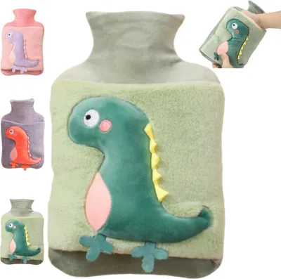Produktbild von Wärmflasche, 2L Groß Verdickte Plüsch Flauschige Wärmflasche Kinder Erwachsener, Süße Kuschelig Dinosaurier Wärmflasche Tier, Sicher, Explosionsgeschützt Auslaufsicher, zur Reinigung Abnehmbar