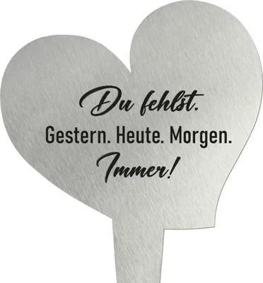Produktbild von younikat Grabstecker aus Edelstahl I Grabschmuck Herz 17,8 cm Deko I Spruch - Du fehlst Gestern Heute Morgen Immer I you0080