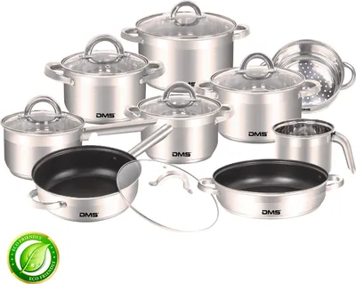 Produktbild von DMS® Edelstahl Topfset 15-teilig mit Glasdeckel, Induktion Kochtopf Kochgeschirr
