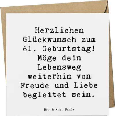 Produktbild von Mr. & Mrs. Panda Grußkarte Spruch 61. Geburtstag - Weiß - Geschenk, Geburtstagskind, Klappkarte, Alter, faltkarte, Geburtstagswünsche, Liebe, doppelkarte, handgefertigt
