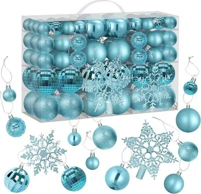 Produktbild von Weihnachtsbaumschmuck Set mit Schneeflocken - 102 Teile