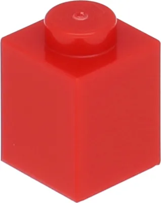 A single red LEGO brick is shown from a slightly elevated angle.