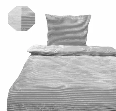 Produktbild von Ripp Bettwäsche 135x200 cm Silber Grau 100% Polyester Kuschelig Weich 2-teilig Bettbezug Kissenbezug
