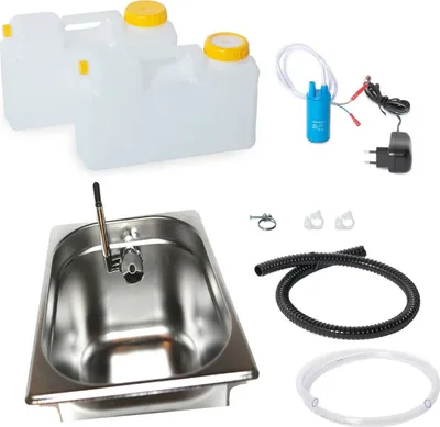 Produktbild von 230V Camping Miniküche Boot Imbiss Garten Bausatz Spüle 325x265x150mm Novo Chrom