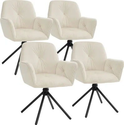 Image de Chaise pivotante LENIA rembourrée - Velours crème/noir, Lot de 4
