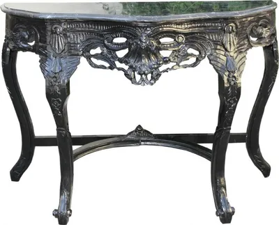 Produktbild von Casa Padrino Barock Konsolentisch Schwarz / Schwarz mit Marmorplatte Mod2 - Edle Konsole aus Massivholz 118 x 37 x 88 cm