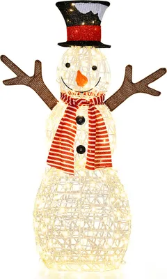Imagen del producto de COSTWAY, figura de muñeco de nieve LED, 110 cm, decoración navideña con 80 luces LED, figura navideña, decoración navideña, iluminación navideña para interior y exterior