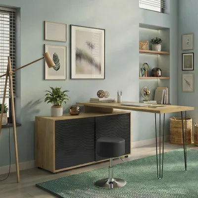 Image de Bureau d'angle Vicco Notivo Noir 135x55cm avec armoire de classement, Model 58707