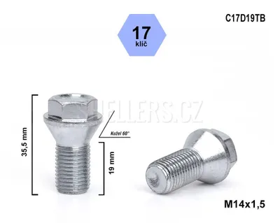 Obrázek produktu pro Kolový šroub M14x1,5x19 kužel s krátkou hlavou, klíč 17, C17D19TB výška 35,5