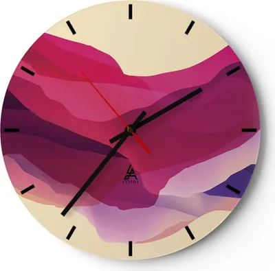 Produktbild von Wanduhr - Rund - Glasuhr - Abstraktion Berge Rosa - 40x40cm - Schleichendes Uhrwerk - Lautlos - zum Aufhängen bereit - Dekoration Modern - Wanddekoration aus Glas - C3AR40x40-4288