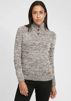 Produktbild von OXMO OXPhilicita Damen Strickpullover Troyer Grobstrick Pullover 100% Baumwolle Regular fit