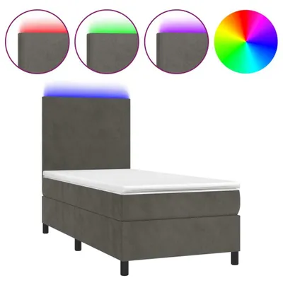 Produktbild von Boxspringbett mit Matratze & LED Dunkelgrau 90x200 cm Samt