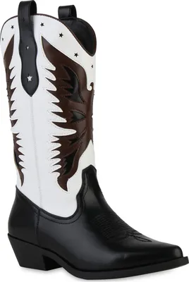 Obrázok produktu pre VAN HILL dámske kovbojské čižmy šnurovacie westernové topánky 841113, Farba: Black White, Veľkosť: 37
