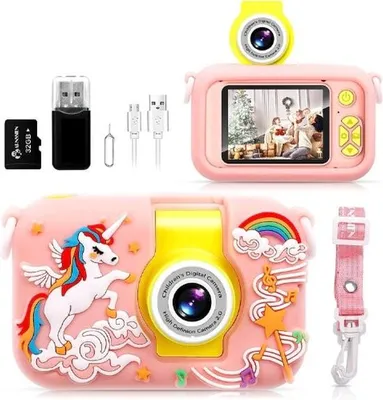 Produktbild von Digitales Kinderkamera-Set – Selfie-Kamera 1080p für Kinder von 3–10 Jahren – USB-aufladbar – Rosa