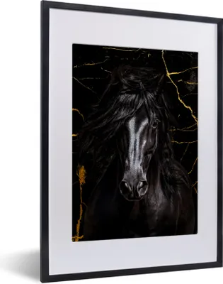 Produktbild von MuchoWow® MuchoWow® Gerahmtes Poster Pferd - Gold - Marmor 30x40 cm - Poster mit zchwarzem Bilderrahmen - Wandposter Schlafzimmer