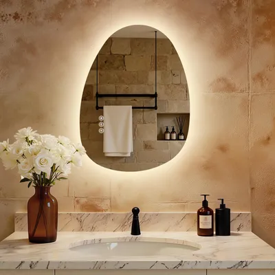 Image de S'AFIELINA Miroir de salle de bain 60×45cm Miroir lumineux LED, 3 couleurs de lumière réglable, Interrupteur tactile, anti-buée et fonction mémoire