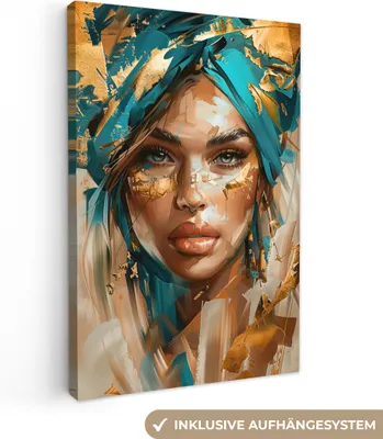 Obrázek produktu pro OneMillionCanvasses® - Plátno - Žena - Portrét - Zlatá - Luxusní - Modrá, nástěnná malba, nástěnné dekorace obrazy obývací pokoj, 40x60cm
