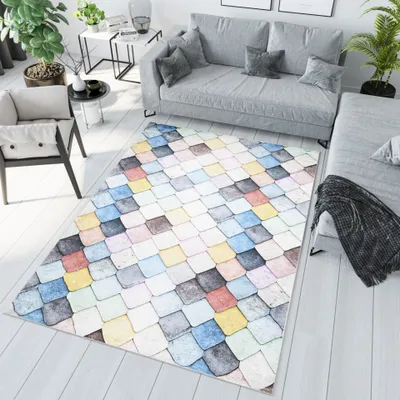 Produktbild von Mazovia Koberec Moderní Geometrický - Obývací Pokoj, Ložnice, Jídelna, Kancelář - Nízký Fleece - Obdélník - Abstraktní Praní v pračce - 140x200 cm