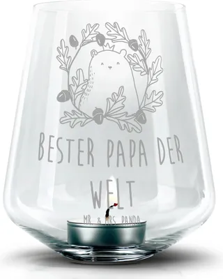 Produktbild von Mr. & Mrs. Panda Laterne Bär König - Transparent - Geschenk, Windlicht Glas, Dad, gravur, Vatertag, Teddy, Kerzenhalter, Daddy, Teelichthalter, Papa, Vater