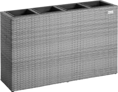 Produktbild von CASARIA Pflanzkuebel Polyrattangeflecht Grau, 4 herausnehmbare Innentoepfe, Masse Kuebel 95x27x60 cm, 4x Innentopf 20x20x16 cm, fuer Innen- & Aussenbereich, Sichtschutz, Raumtrenner, Handgewebt, Drainageloch bohrbar