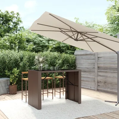 Produktbild von The Living Store Bartisch mit Glasplatte Braun 145x80x110 cm Poly Rattan