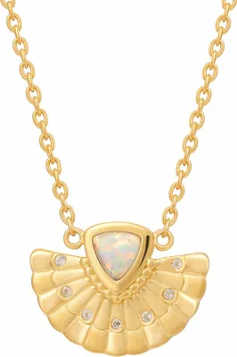 Produktbild von cai Collier 925 Silber vergoldet Boho Fächer Anhänger mit synth. Opal & Weißtopas 925/- Sterling Silber 45+5cm gelb Opal 274250081V-50