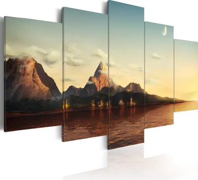 Image de Toile imprimée Paysage Nature 200 x 100 cm Toile imprimée intissé 5 pièces Impression artistique moderne Tableaux muraux XXL Décoration murale Design Tableau mural - Montagnes Mer 030112-34