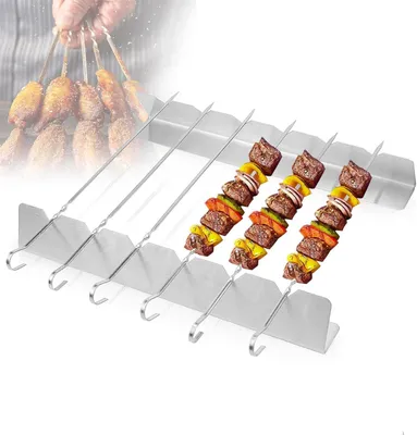 Imagen del producto de Brochetas de acero inoxidable, juego de 12 unidades, resistentes a la corrosión, ideales para barbacoas y camping