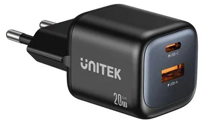 Zdjęcie produktu dla Ładowarka sieciowa UNITEK 2x GAN 20 W, czarna