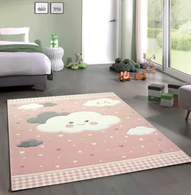 Produktbild von Teppich Kinderzimmer Kinderteppich Wolken rosa Größe - 140x200 cm