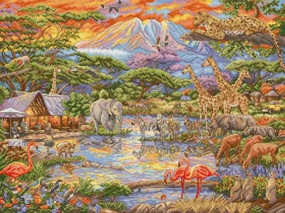 Produktbild von Letistitch Kreuzstich Stickpackung "Wildes Afrika", Zählmuster, 45x34cm