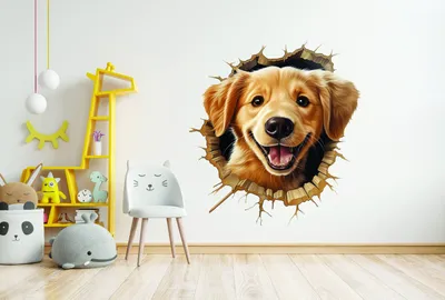 niedlicher Welpe im 3D-Mauerdurchbruch – Decords Wandtattoo, Produktansicht 1