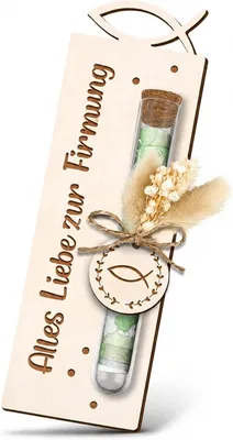 Produktbild von Bankbiljettenhalter aus Holz mit getrockneten Blumen, Geschenk zum Firmung, 1 Stück
