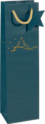 Produktbild von SIGEL GT054 Geschenktasche Flasche - petrol  - mit Bodeneinlage, Geschenkanhänger und farblich abgestimmten Tragekordeln - Papier - 10 x 35 cm