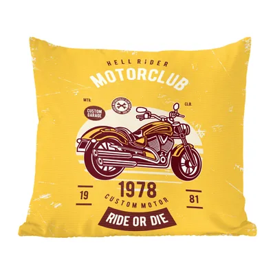 Produktbild von MuchoWow® Zierkissen Sofakissen Wohnzimmer Dekokissen 40x40 cm Motorrad - Gelb - Retro - Foto Kissen - Schlafzimmer Dekoration