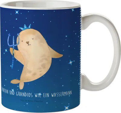 Produktbild von Mr. & Mrs. Panda Plastikbecher Sternzeichen Wassermann - Sternenhimmel Blau - Geschenk, Nix, Mehrwegbecher, Meer, Pott, Kinderbecher, Meermann, Kindergarten Becher