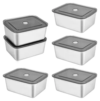6er-Set Edelstahl-Behälter 500 ml mit Deckel, Bento-Box