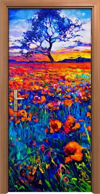 Produktbild von Türposter 90x200 cm Türaufkleber Türtapete Türfolie Klebefolie Blume Wiese Baum Landschafts Himmel