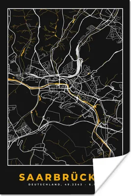 Produktbild von MuchoWow® Poster Saarbrücken - Stadtplan - Gold - Karte - Deutschland 40x60 cm - Plakate für die Wand - Poster Babyzimmer