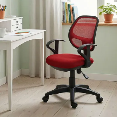 Produktbild von Kinderdrehstuhl COOL, Rot - Kinderzimmer Schreibtischstuhl höhenverstellbar mit Armlehnen und Wippmechanik inkl. atmungsaktivem Netzbezug [max. Belastbarkeit 100 kg]