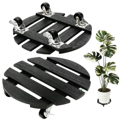 Productafbeelding van Plantenroller hout rond - 2 stuks - 360° wielen - Tot 120 kg