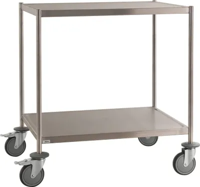 Produktbild von Kongamek Edelstahl- Etagenwagen vollständig geschweißt, 2 Ladeflächen 1050x550mm Gummibereifung rostfrei mit Bremse