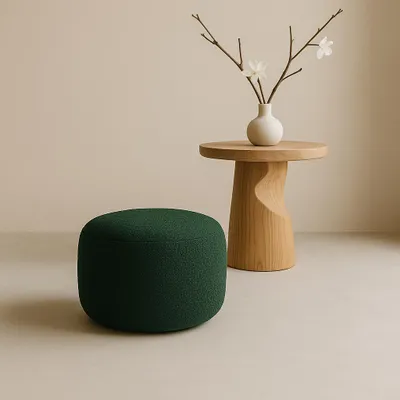 Produktbild von Moon Pouf rund Ø40x40 cm grün – Sitzhocker in Stoff Quelle – Bequeme Fußablage & Dekohocker