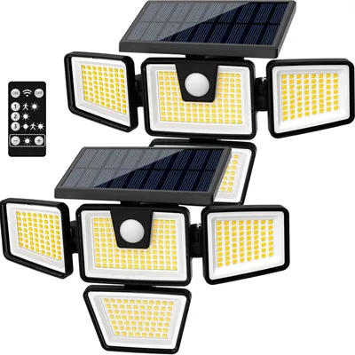 Solar-Wandleuchten 2er-Pack, 4 Köpfe, Bewegungsmelder, IP65