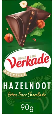 Produktbild von Verkade Specials Haselnuss Extra Pure Schokolade 90g – Zartbitterschokolade mit Haselnussstücken