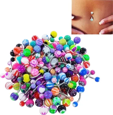 Produktbild von 100 Stück gemischte Farben, Kugel-Bauchnabel-Nabel-Ringe, Barbell-Körper-Piercing-Schmuck